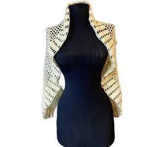 Light Yellow Crochet Knit Sweater Shrug
